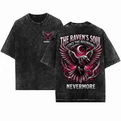 Distressed Soaring Raven Wings Graphic Tee Gothic Flying Bird Apparel Witchy Nature Art Gift Unisex Heavyweight Garment-Dyed T-Shirt