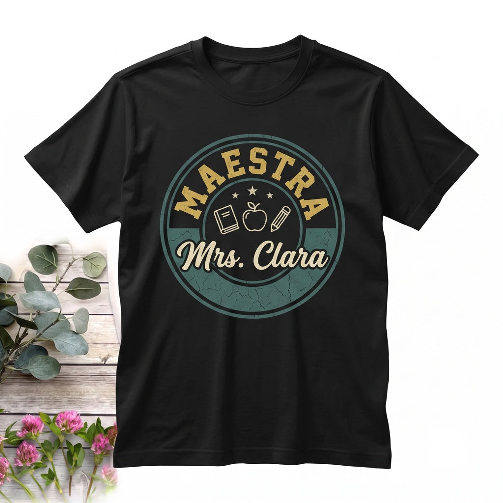 Personalized Maestra Spanish Teacher Gift Custom Bilingual Educator Apparel Graphic Unisex TShirt