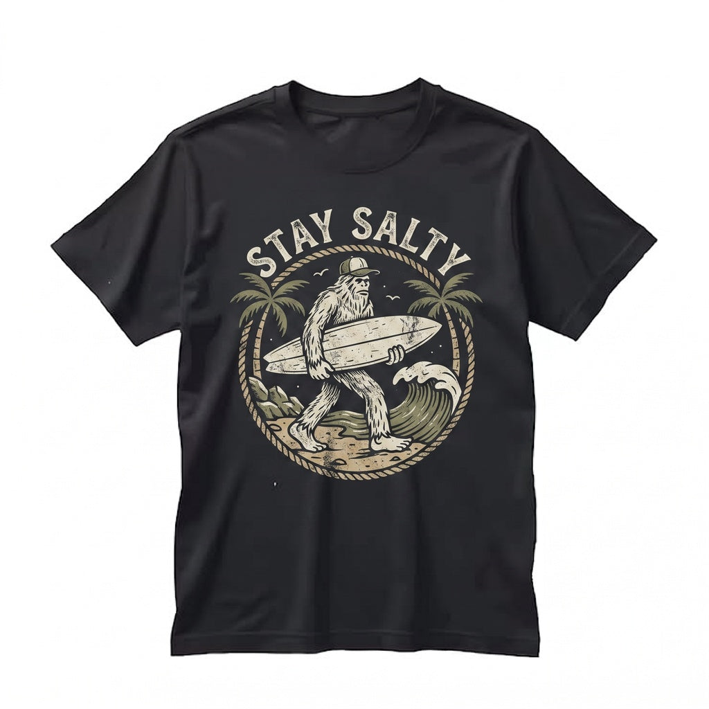 Stay Salty Bigfoot Sasquatch Retro Vintage Surf Beach Graphic Unisex TShirt