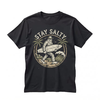 Stay Salty Bigfoot Sasquatch Retro Vintage Surf Beach Graphic Unisex TShirt