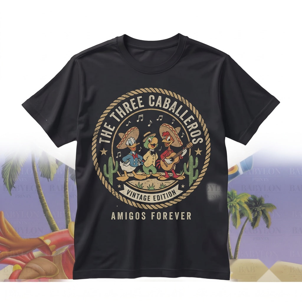 Oversized Three Caballeros Mexico Pavilion Retro Donald Duck Panchito Jose Carioca Graphic Apparel Unisex TShirt