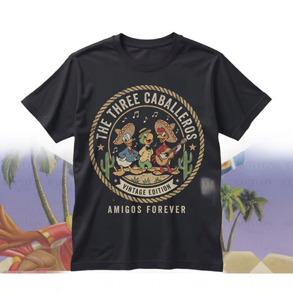 Oversized Three Caballeros Mexico Pavilion Retro Donald Duck Panchito Jose Carioca Graphic Apparel Unisex TShirt