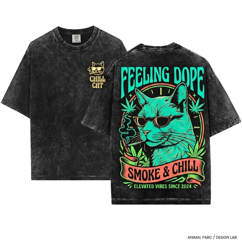 Feeling Dope Cat Weed Vintage 420 Getting High Sunglasses Gift Stoner Animals Smoking Unisex Wash T-Shirt
