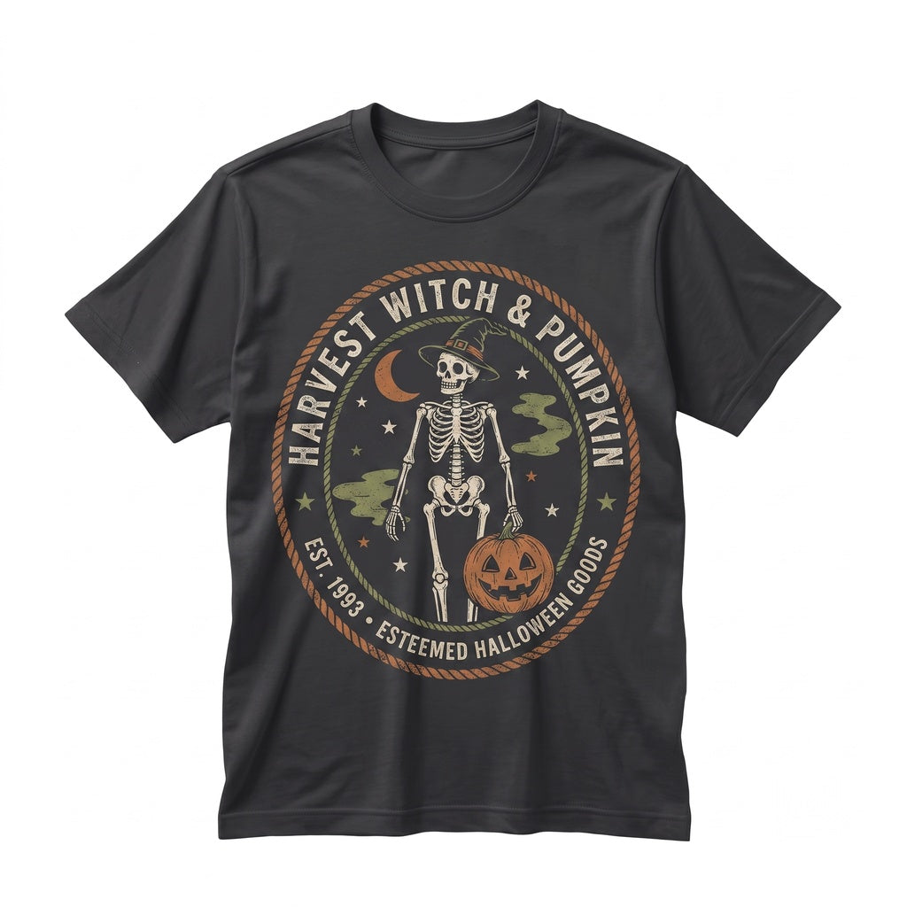 Vintage Witch Hat Skeleton Pumpkin Moon Spooky Halloween Aesthetic Gift Unisex TShirt