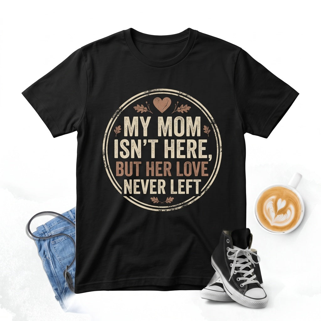 My Mom Isnt Here But Her Love Never Left Mother Memorial Sympathy Bereavement Remembrance Gift Unisex TShirt