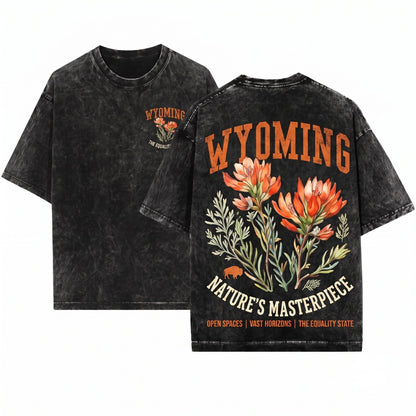 Wyoming State Flower Floral Crew Neck Indian Paintbrush Graphic Unisex Wash T-Shirt