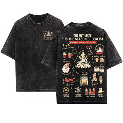 Retro Santa Christmas Tree Tis The Season Holiday Long Sleeve Womens Unisex Wash T-Shirt