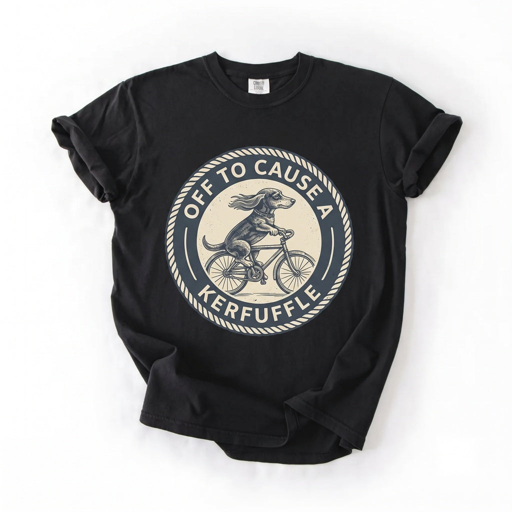 Off to Cause a Kerfuffle Funny Dachshund Graphic Cute Dog Mom Gift Wiener Puppy Apparel Unisex TShirt