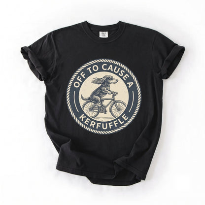 Off to Cause a Kerfuffle Funny Dachshund Graphic Cute Dog Mom Gift Wiener Puppy Apparel Unisex TShirt