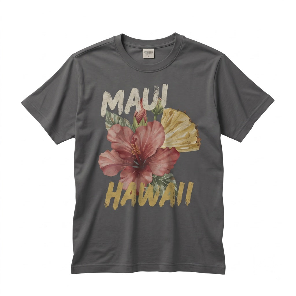 Maui Hawaii Pineapple Hibiscus Floral Tropical Beach Vacation Graphic Unisex TShirt