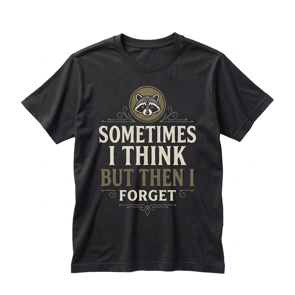 Funny Raccoon Sometimes I Think But Then Forget Graphic Humor Apparel, Unisex TShirt