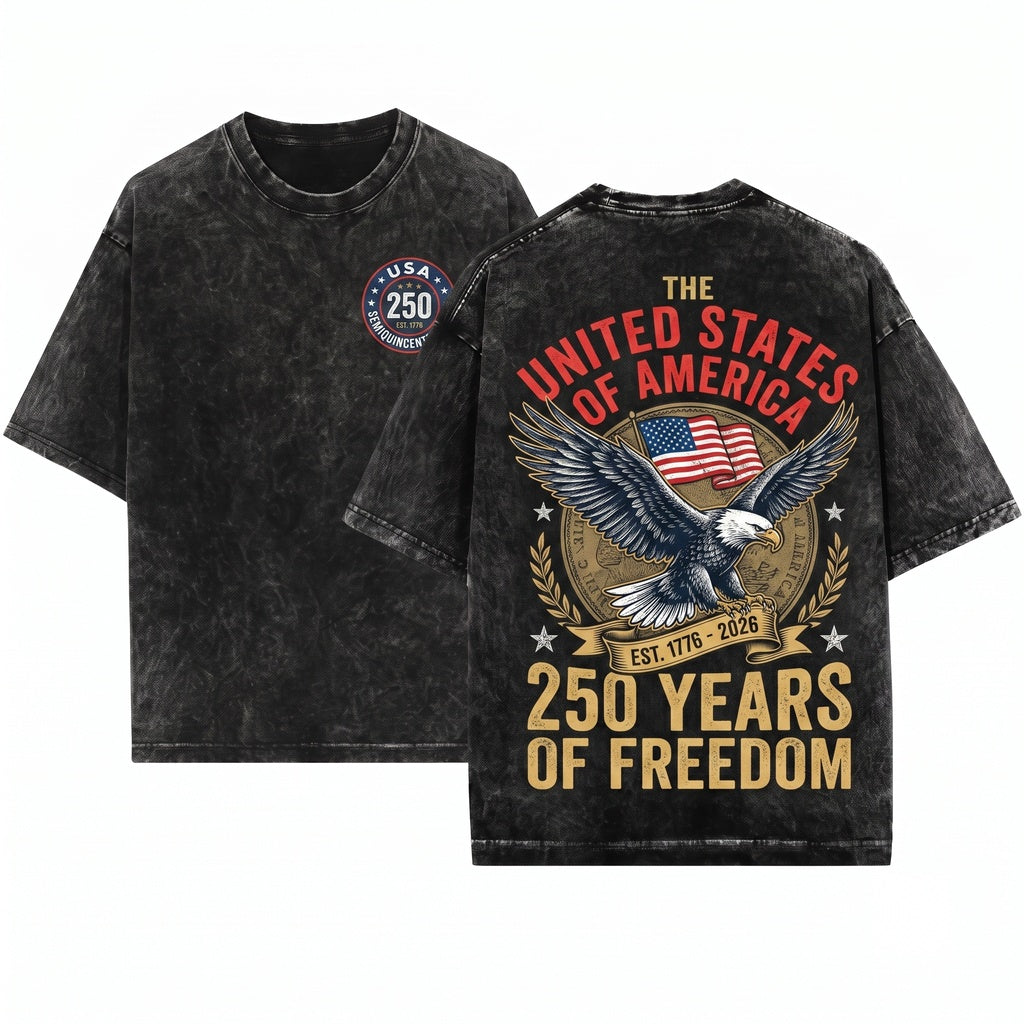 America 250th Anniversary Patriotic 4th of July USA Eagle Unisex Wash T-Shirt