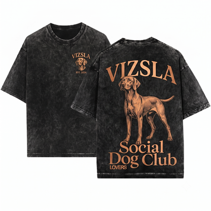 Vintage Vizsla Social Dog Club Tee Retro Weimaraner Breed Lover Gift Cute Dog Mom Dad Graphic Unisex Heavyweight Garment-Dyed T-Shirt