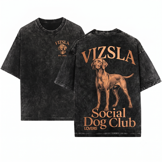 Vintage Vizsla Social Dog Club Tee Retro Weimaraner Breed Lover Gift Cute Dog Mom Dad Graphic Unisex Heavyweight Garment-Dyed T-Shirt