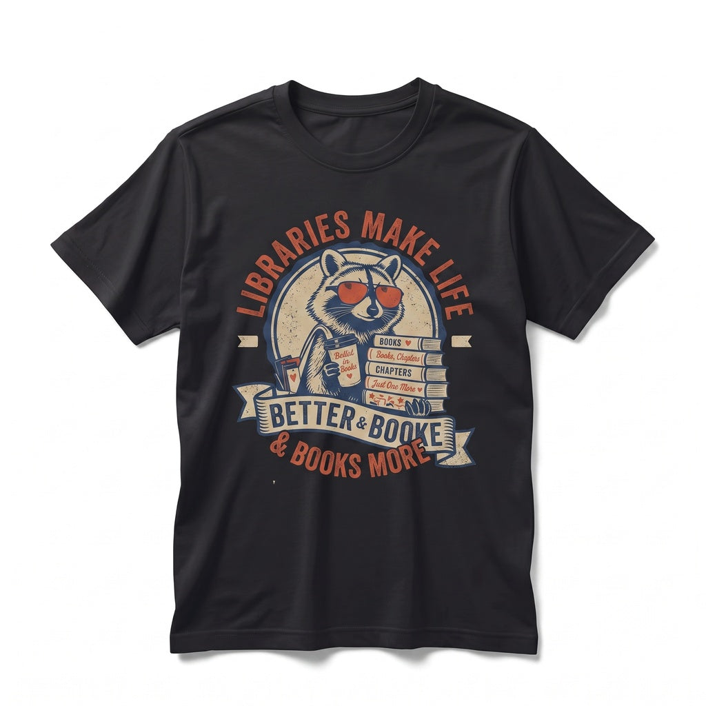 Book Lover Raccoon Librarian Graphic Reading Gift Teacher Bookworm Library Club Unisex TShirt
