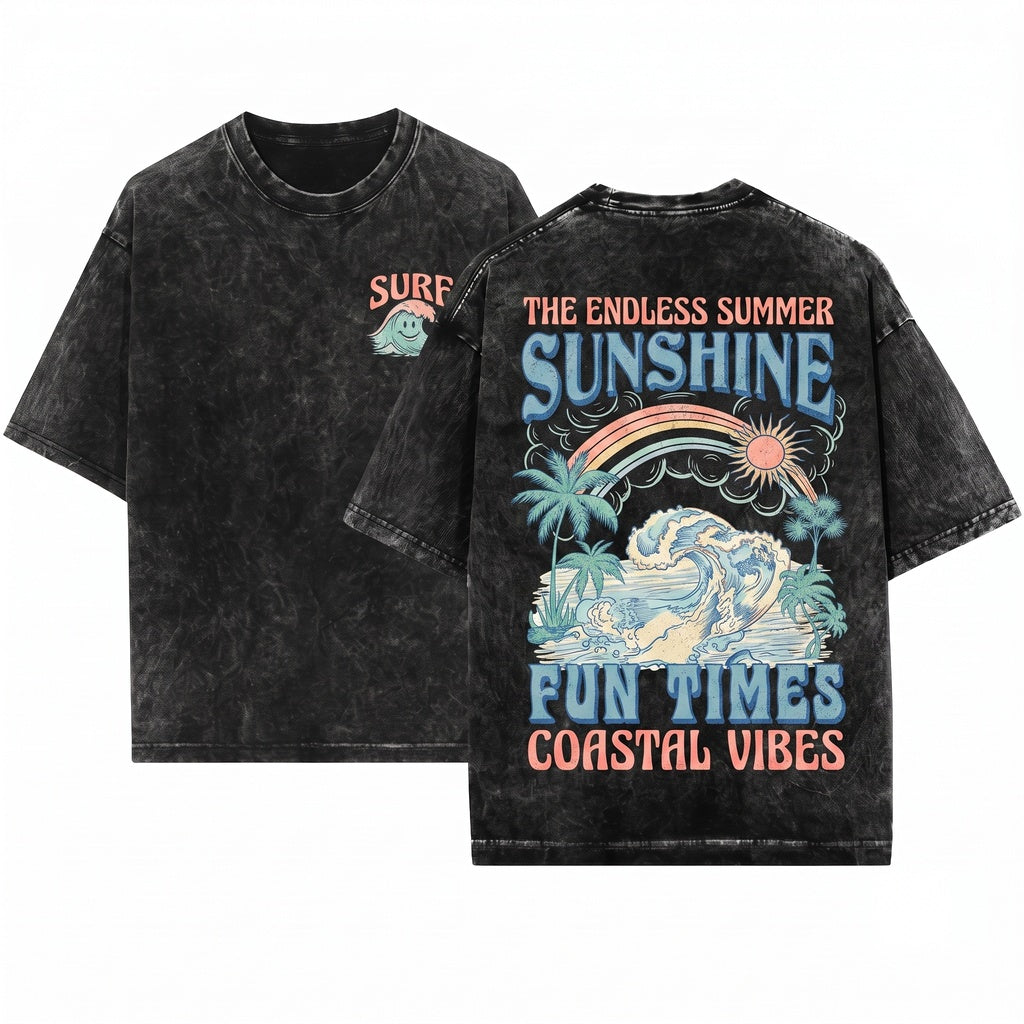 Sunshine Fun Times Palm Tree Graphic Unisex Wash T-Shirt