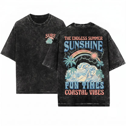Sunshine Fun Times Palm Tree Graphic Unisex Wash T-Shirt