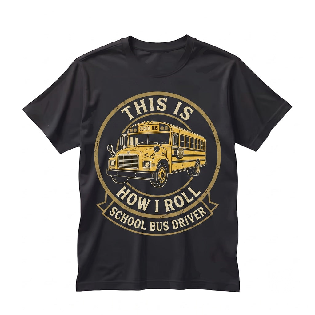 This Is How I Roll School Bus Driver Graphic Apparel, Funny Student Route Transportation Worker Yellow Vehicle Unisex TShirt