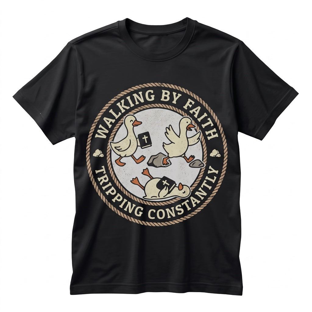 Walking By Faith Tripping Constantly Inspirational Christian Minimal Religious Graphic Apparel Unisex TShirt