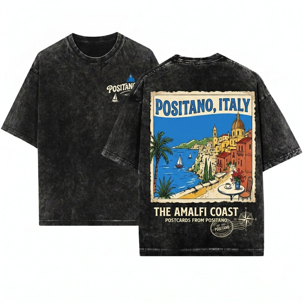 Positano Amalfi Coast Italy Mediterranean Vacation Travel Graphic Unisex Wash T-Shirt