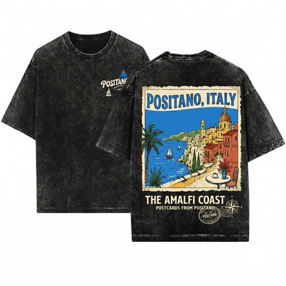 Positano Amalfi Coast Italy Mediterranean Vacation Travel Graphic Unisex Wash T-Shirt