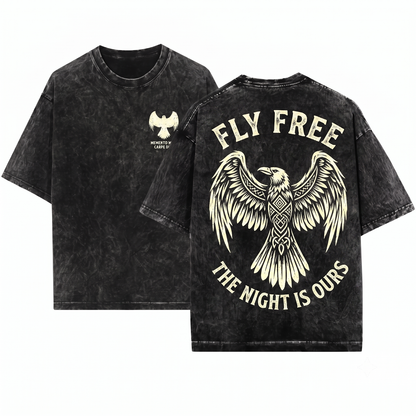 Distressed Soaring Raven Wings Graphic Tee Gothic Flying Bird Apparel Witchy Nature Art Gift Unisex Heavyweight Garment-Dyed T-Shirt