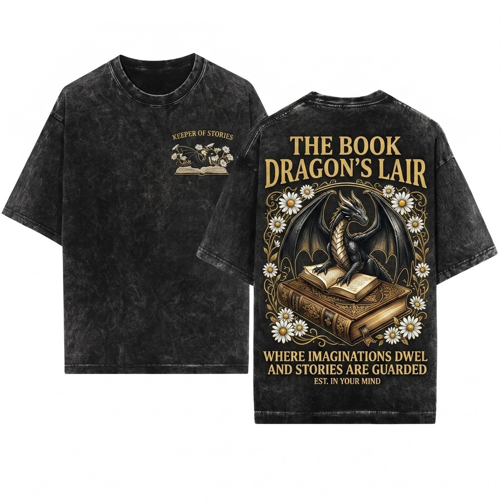 Dragon Daisies Cute Fantasy Reader Embroidered Unisex Wash T-Shirt