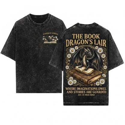 Dragon Daisies Cute Fantasy Reader Embroidered Unisex Wash T-Shirt