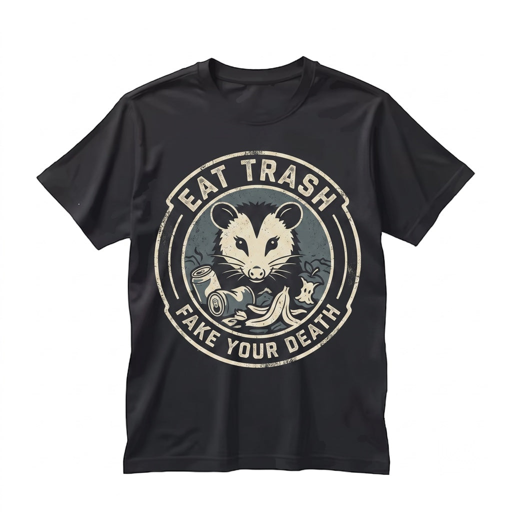 Eat Trash Fake Your Death Opossum Funny Possum Meme Vintage Graphic Animal Apparel Humor Novelty Unisex TShirt