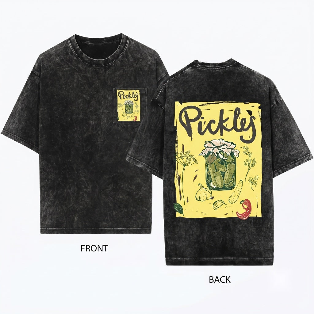 Funny Dill Pickle Graphic Foodie Summer Casual Short Sleeve Top Unisex Wash T-Shirt