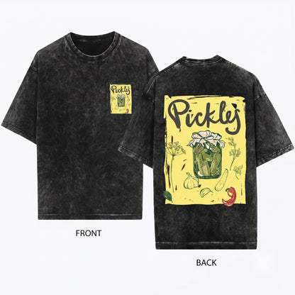 Funny Dill Pickle Graphic Foodie Summer Casual Short Sleeve Top Unisex Wash T-Shirt