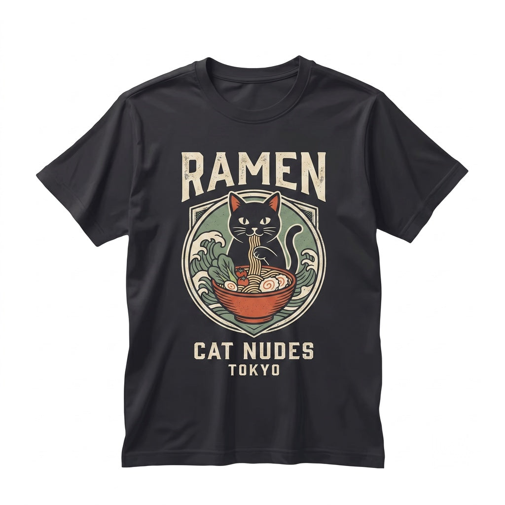 Japanese Ramen Noodle Black Cat Anime Kitty Lover Graphic Unisex TShirt