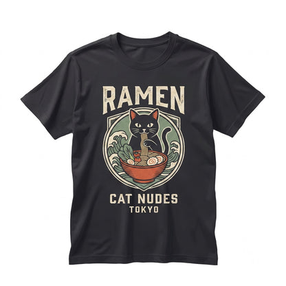 Japanese Ramen Noodle Black Cat Anime Kitty Lover Graphic Unisex TShirt