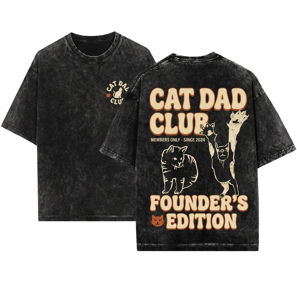 Funny New Cat Dad Club Pet Parent Lover Back Design Unisex Wash T-Shirt