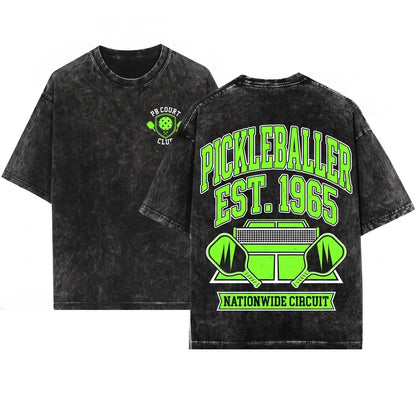 Retro Vintage Pickleball Graphic Typography Player Gift Unisex Wash T-Shirt