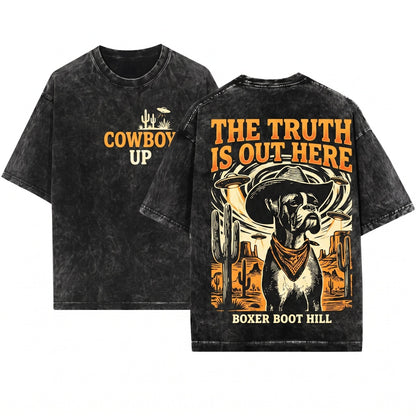 Vintage Boxer UFO Cowboy Space Dog Mom Dad Western Country Ranch Wild Gift Unisex Wash T-Shirt