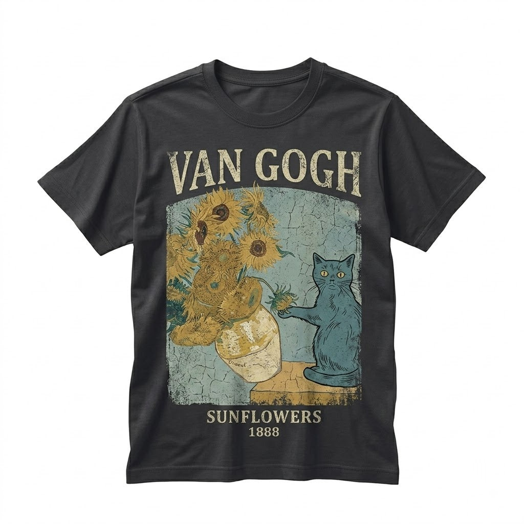 Funny Van Gogh Black Cat Art Meme Kitty Lover Gift Graphic Unisex TShirt