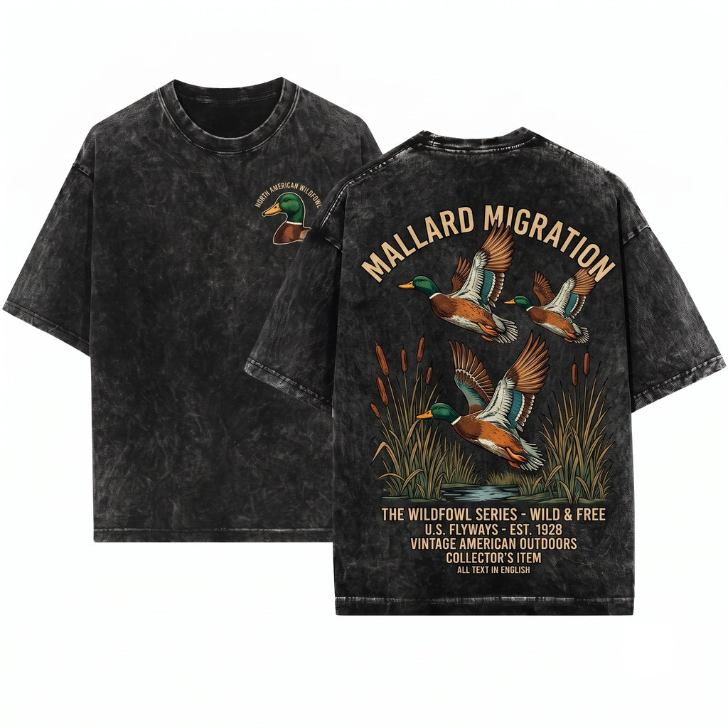 Old School Mallard Duck Graphic Flying Waterfowl Wildlife Rustic Hunting Nature Outdoorsman Gift Unisex Wash T-Shirt