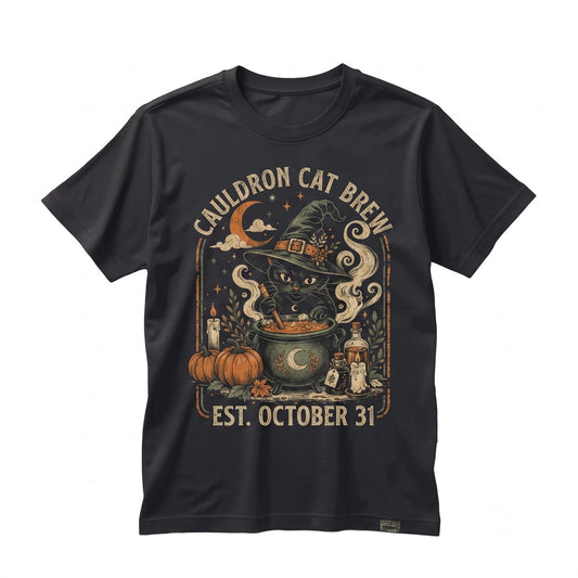 Vintage Black Cat Witch Halloween Spooky Cottagecore Aesthetic Fall Apparel Unisex TShirt