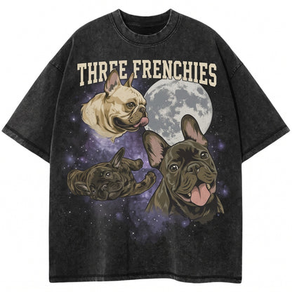 Vintage Three French Bulldog Moon Retro Graphic Funny Oversized Dog Unisex TShirt