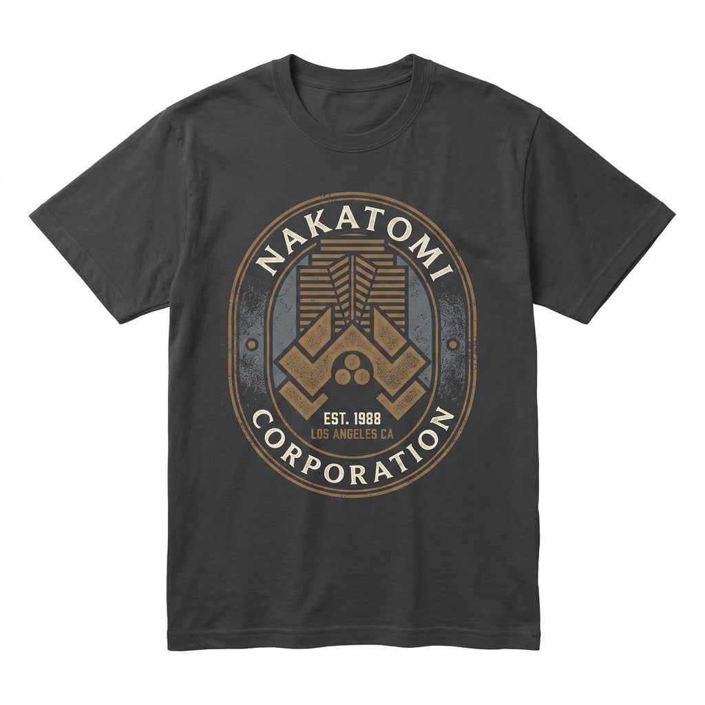 Nakatomi Plaza 1980s Retro Action Film Graphic Logo Back Print Unisex TShirt