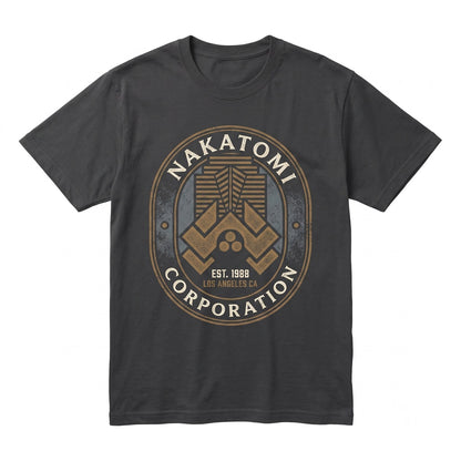 Nakatomi Plaza 1980s Retro Action Film Graphic Logo Back Print Unisex TShirt