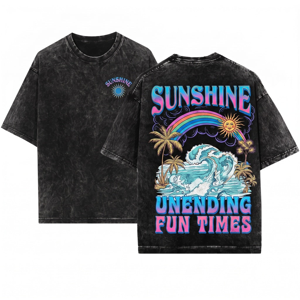 Sunshine Fun Times Palm Tree Graphic Unisex Wash T-Shirt