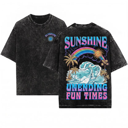 Sunshine Fun Times Palm Tree Graphic Unisex Wash T-Shirt