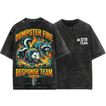 Dumpster Fire Response Team Funny Raccoon Opossum Meme Chaos Sarcastic Graphic Humor Unisex Wash T-Shirt