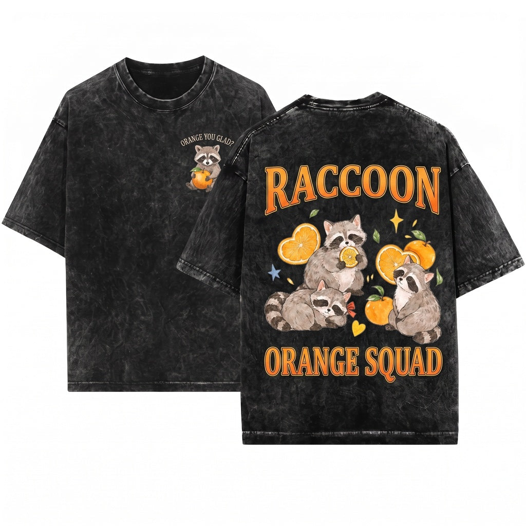 Retro Sweet Raccoon Graphic Citrus Wildlife Animal Whimsical Forest Nature Gift Unisex Wash T-Shirt