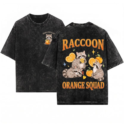 Retro Sweet Raccoon Graphic Citrus Wildlife Animal Whimsical Forest Nature Gift Unisex Wash T-Shirt