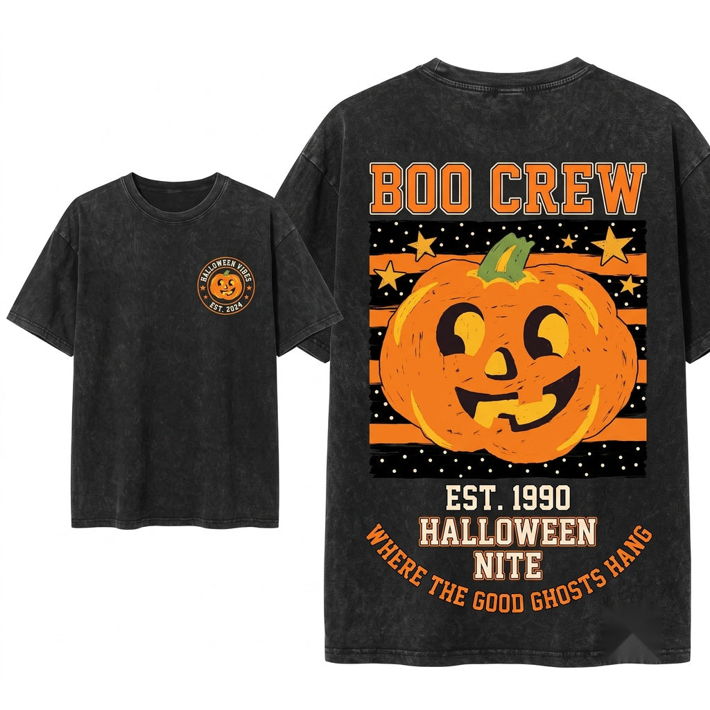 Preppy Cute Halloween Pumpkin Jack OLantern Unisex Wash T-Shirt