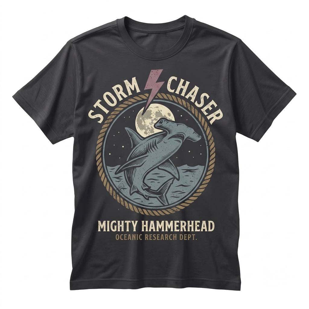 Hammerhead Shark Vintage Full Moon Ocean Graphic Lightning Storm Marine Life Gift For Lovers Men Women Unisex TShirt