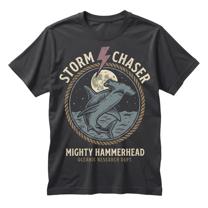 Hammerhead Shark Vintage Full Moon Ocean Graphic Lightning Storm Marine Life Gift For Lovers Men Women Unisex TShirt